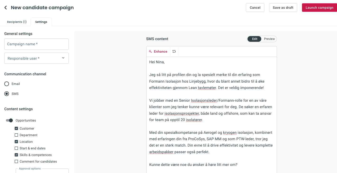 Generated personalized candidate message