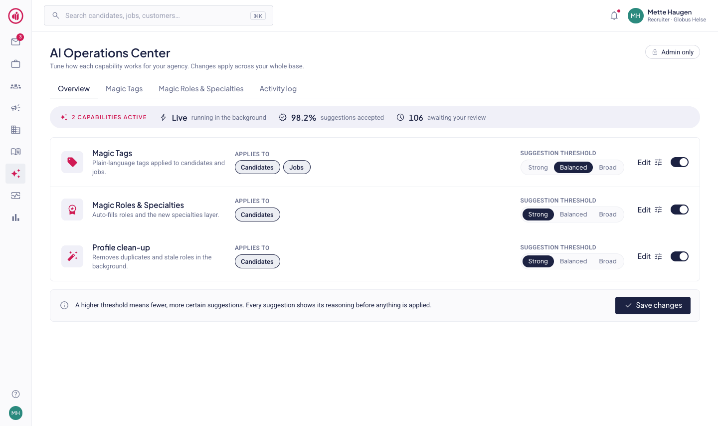 Tuning how each AI capability works for your agency