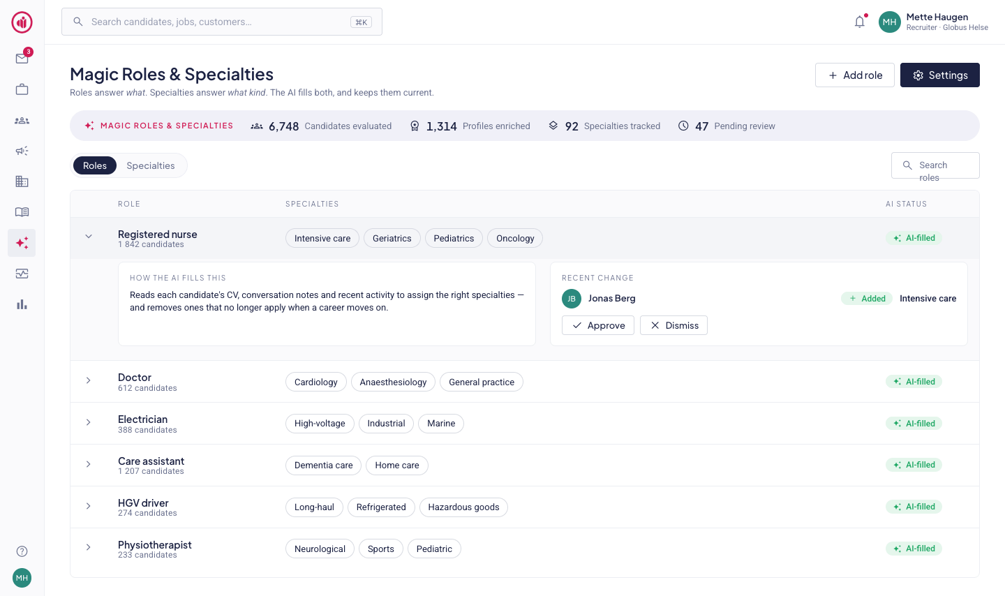 Magic Roles and Specialties - roles and specialties filled in by the AI