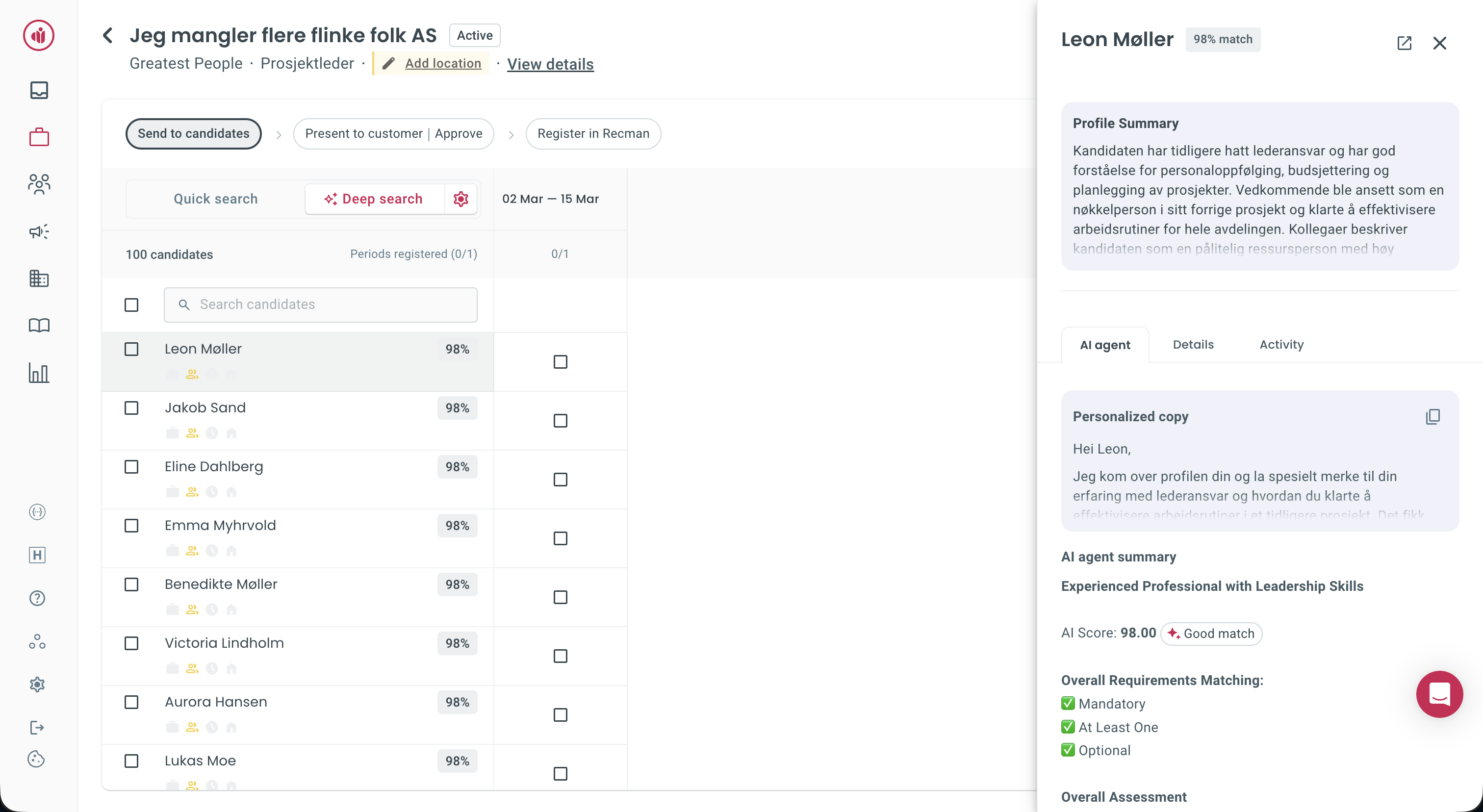 Deep search within orders showing candidate matches