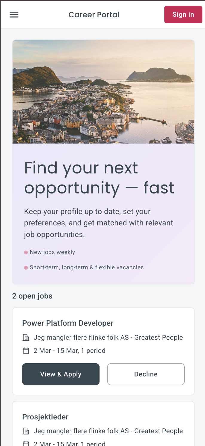 Candidate portal mobile view